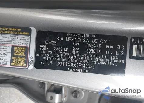 2025 Kia K4 Lxs from USA, damaged, VIN 3KPFT4DE6SE149036